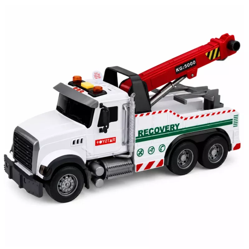 LEAN TOYS bouwvoertuig met verstelbare kraan, lichten en geluiden, wit 1:14