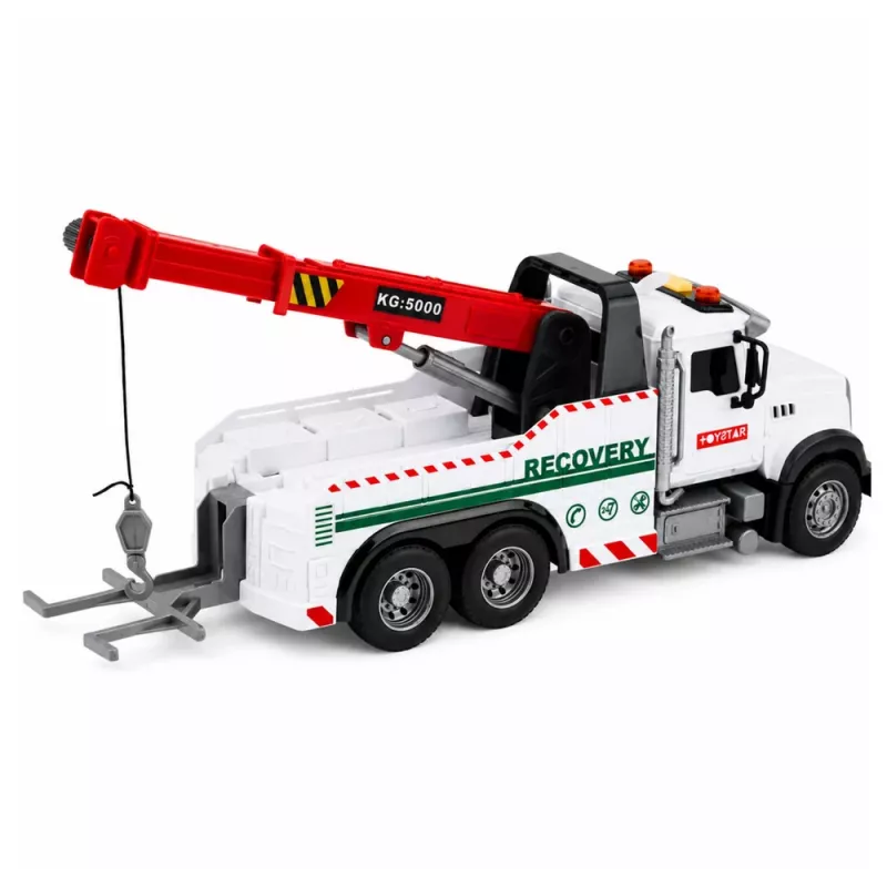 LEAN TOYS bouwvoertuig met verstelbare kraan, lichten en geluiden, wit 1:14