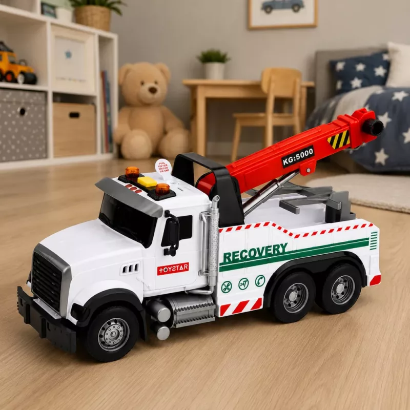 LEAN TOYS bouwvoertuig met verstelbare kraan, lichten en geluiden, wit 1:14