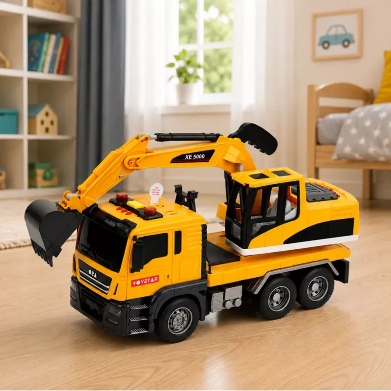 LEAN TOYS 1:14 RC graafmachine met beweegbare bak, lichten en geluid – geel