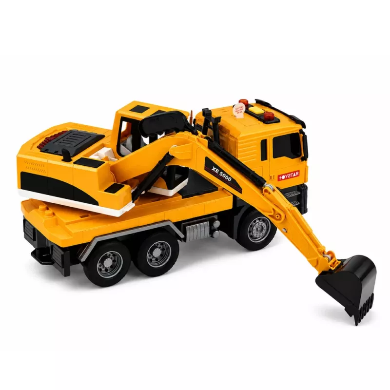 LEAN TOYS 1:14 RC graafmachine met beweegbare bak, lichten en geluid – geel