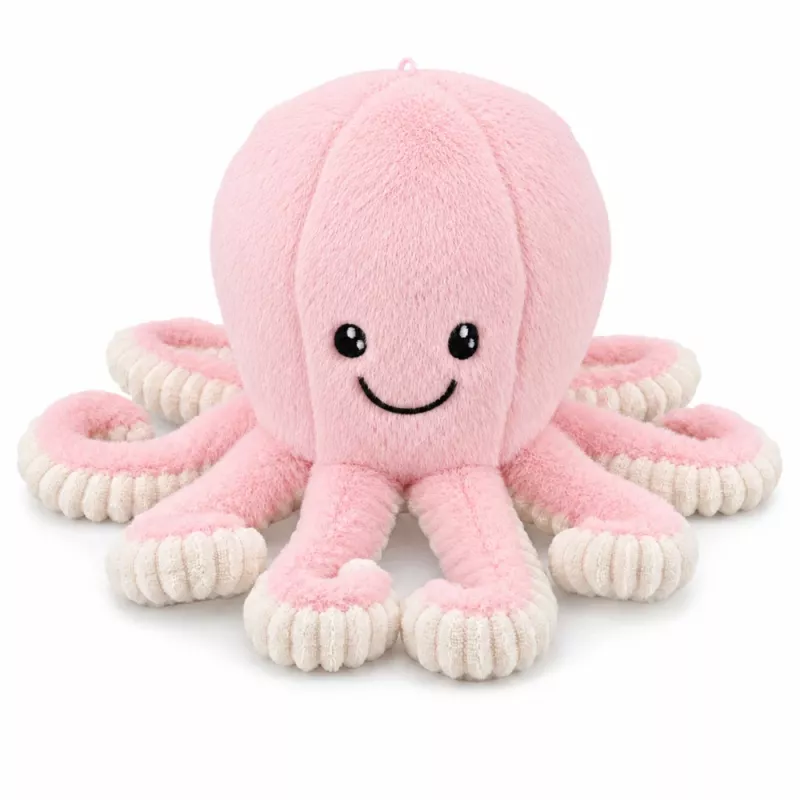 LEAN TOYS pluche octopus knuffel met rekbare tentakels, zachte roze knuffel, 30 cm