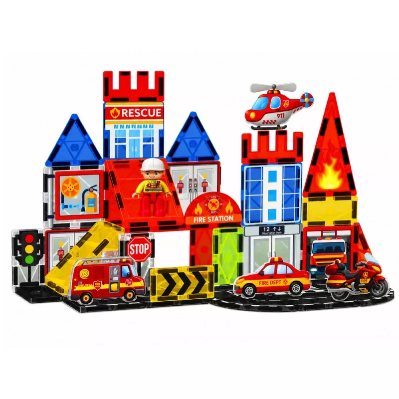 LEAN TOYS magnetische bouwstenen brandweerkazerne 42 delen