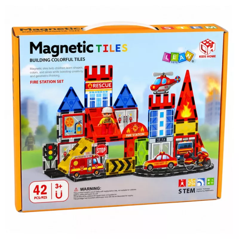 LEAN TOYS magnetische bouwstenen brandweerkazerne 42 delen