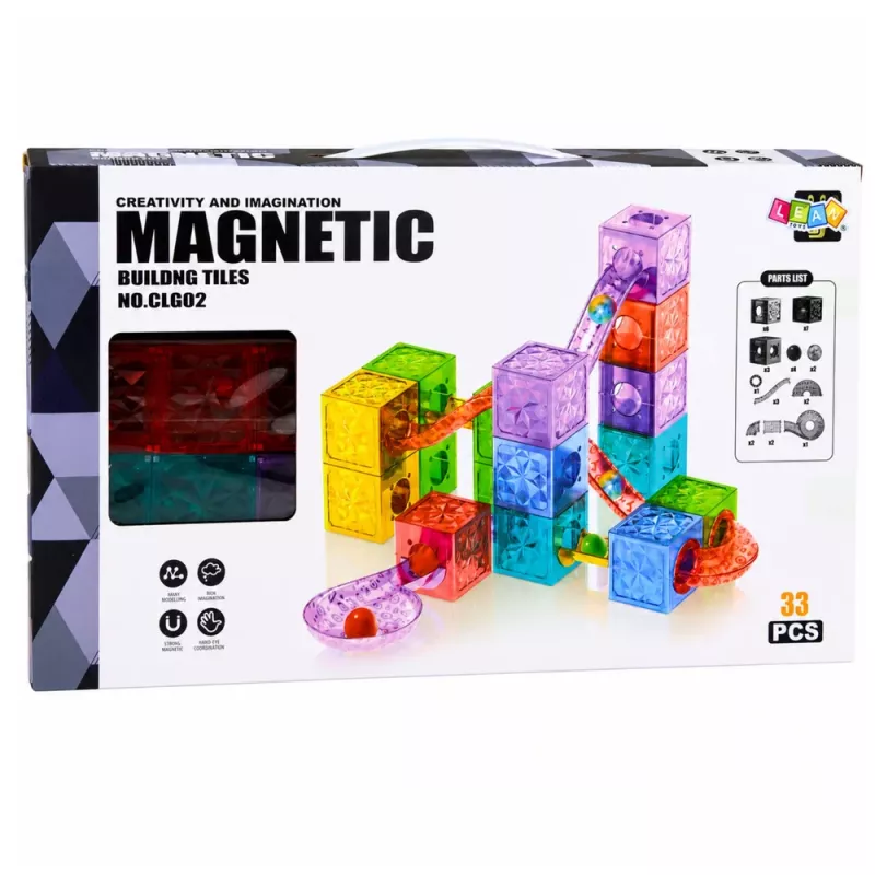 LEAN TOYS magnetische bouwstenen kubus kogelbaan bont 28 stuks