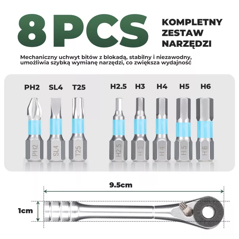 ROCKBROS TG-8601 ratel-fietsmultitool met S2-stalen bits, cilindrische aluminium behuizing, zwart