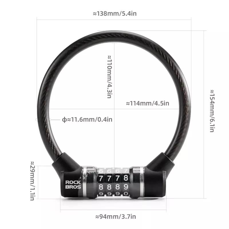 ROCKBROS 87639-4 Cijferslot met staalkabel voor fiets, zwart