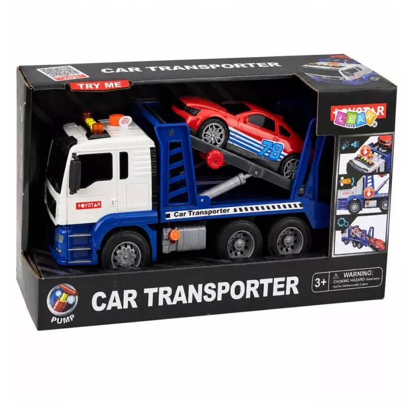 LEAN TOYS Lora takelwagen met auto, aandrijving, lichten en geluiden blauw