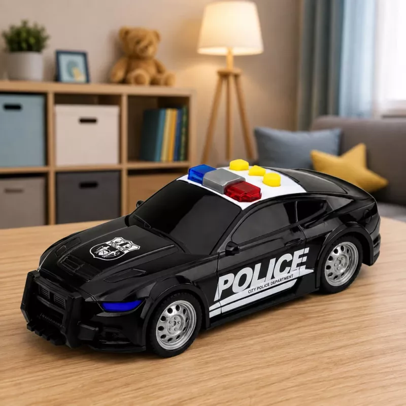 LEAN TOYS Politieauto met licht en geluid, zwart, schaal 1:32