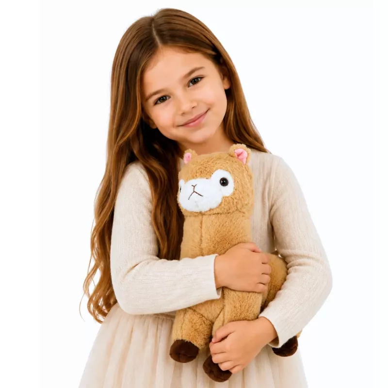 LEAN TOYS Pluchen alpaca lama knuffel stoffen dier zachte vacht crème 38 cm
