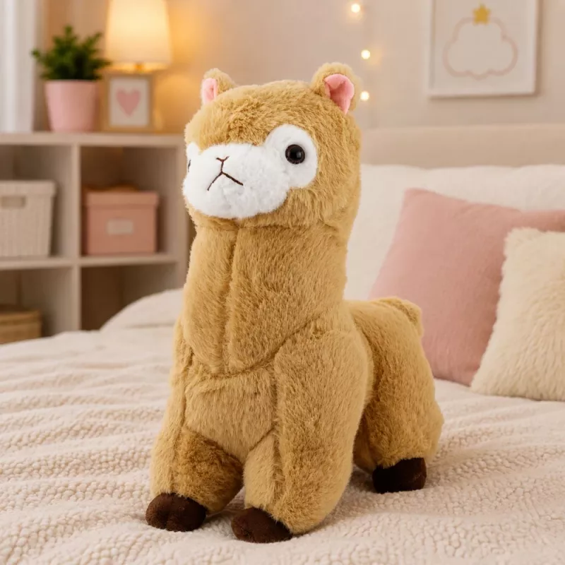 LEAN TOYS Pluchen alpaca lama knuffel stoffen dier zachte vacht crème 38 cm
