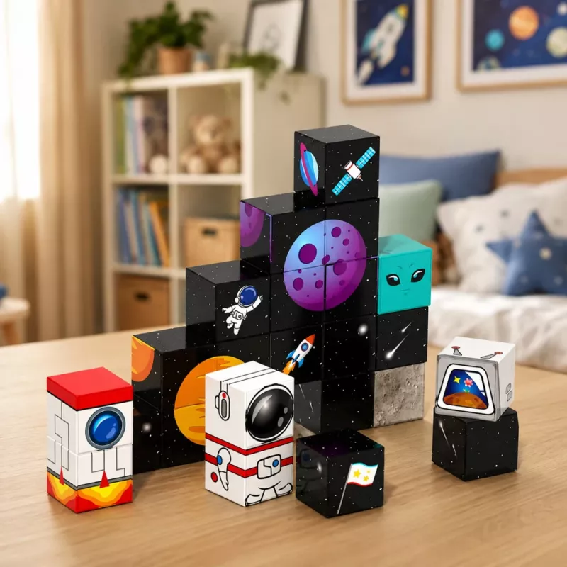 LEAN TOYS Magneetblokken-set 50 delen 3D-kubussen pixel bouwdoos