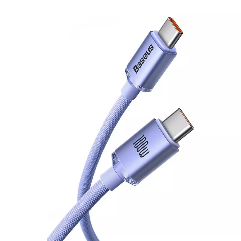 Baseus USB-C naar USB-C Crystal Shine 100W PD snellaad- en datakabel, 1,2 m, paars