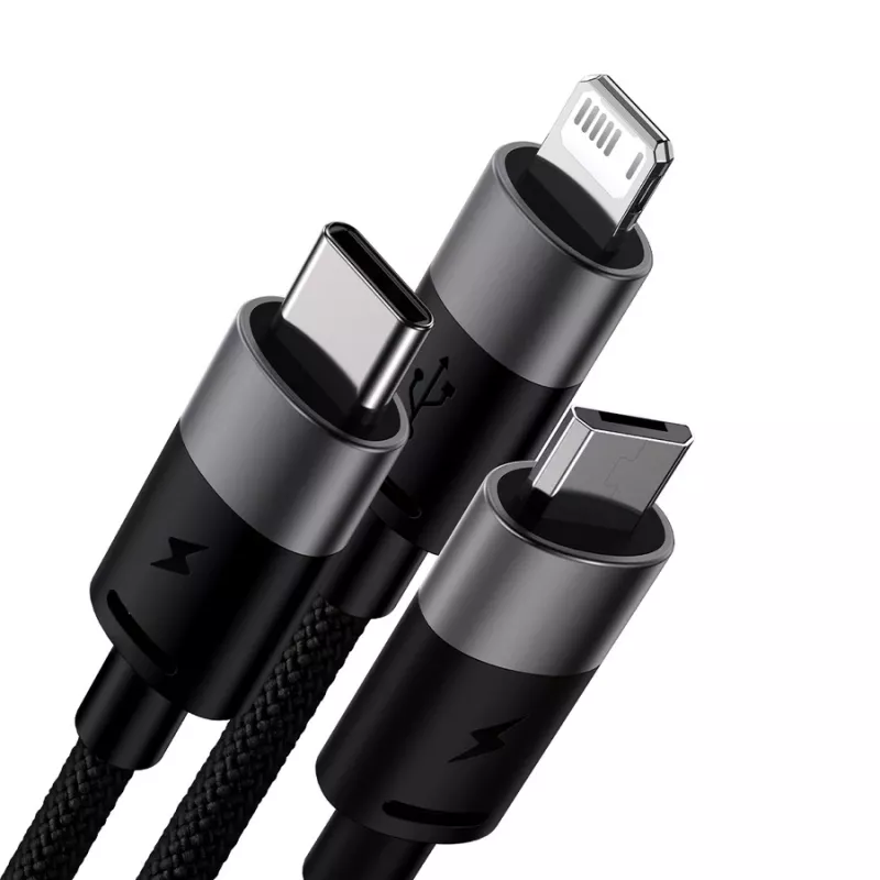 Baseus StarSpeed USB 3-in-1 multilaadkabel USB-C + Micro USB + Lightning 3.5A 1,2m zwart