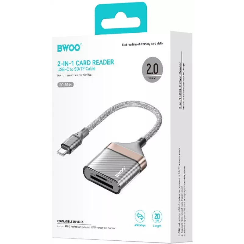 BWOO USB-C 2-in-1 SD/TF-kaartlezer (BO-BZ64)