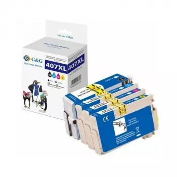 G&G compatibele 4-pack high-yield inktcartridges voor Epson 407XL (zwart, cyaan, magenta, geel)