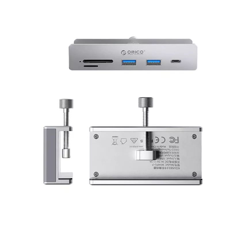 ORICO MH5PC USB-C-hub met klem, 2x USB-A, 1x USB-C, SD/TF-kaartlezer - zilver
