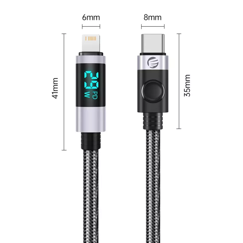 ORICO LDC2L USB-C naar Lightning kabel met LED-vermogensindicatie, PD 29W, 480 Mbps, 1,5 m, zwart