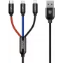 Baseus Primary Colors 3-in-1 USB 2.0 type A naar Micro, USB-C & Lightning kabel 30cm zwart/rood/blauw