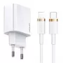 USAMS T34 20W USB-C PD wandlader met U63 USB-C naar Lightning kabel kit - wit