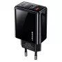 USAMS 20W dual-port USB-C PD3.0 + USB-A QC3.0 wandlader (EU-stekker, zwart)