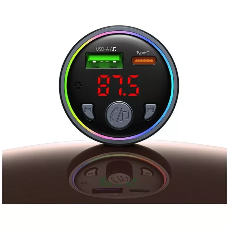 USAMS CC328 30W Bluetooth FM-transmitter autolader met USB-C PD en USB-A QC3.0, handsfree, LED-display, zwart