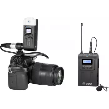 BOYA BY-WM8 Pro-K7 dual-channel UHF draadloos lavaliermicrofoonsysteem met 48 kanalen, 100 m bereik, op camera te monteren ontvanger (568-590 MHz)