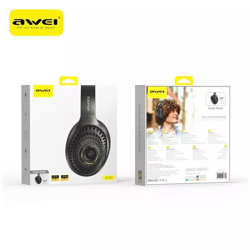 AWEI AT30 Bluetooth 6.0 Draadloze hoofdtelefoon, Zwart