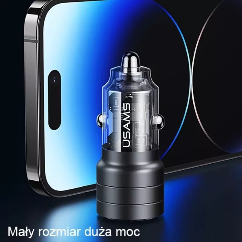 USAMS C36 95W snellader voor in de auto USB + USB-C zwart CC176CC01 (US-CC176)