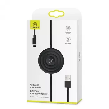USAMS US-CC096 10W Qi draadloze oplader met Lightning-kabel - zwart