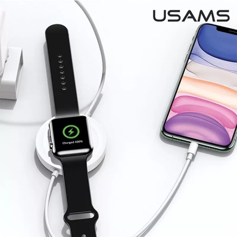 USAMS US-CC096 10W Qi draadloze oplader met Lightning-kabel - zwart