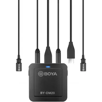 BOYA BY-DM20 dual-channel digitale stereo condensatormicrofoon met USB-C-, Lightning- en USB-A-aansluiting, omnidirectioneel, 25Hz-20kHz, voor iOS, Android, Windows, Mac