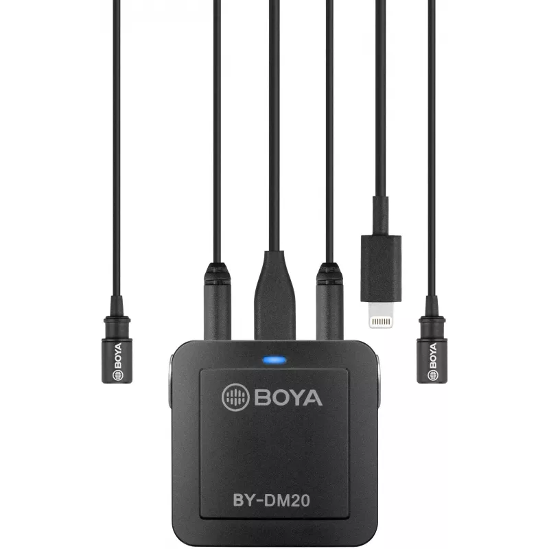 BOYA BY-DM20 dual-channel digitale stereo condensatormicrofoon met USB-C-, Lightning- en USB-A-aansluiting, omnidirectioneel, 25Hz-20kHz, voor iOS, Android, Windows, Mac