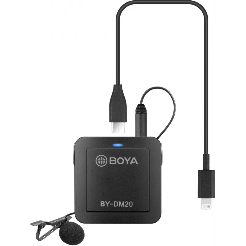 BOYA BY-DM20 dual-channel digitale stereo condensatormicrofoon met USB-C-, Lightning- en USB-A-aansluiting, omnidirectioneel, 25Hz-20kHz, voor iOS, Android, Windows, Mac