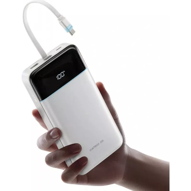CUKTECH LPB252N 120W 25000mAh powerbank met geïntegreerde USB-C-kabel - wit