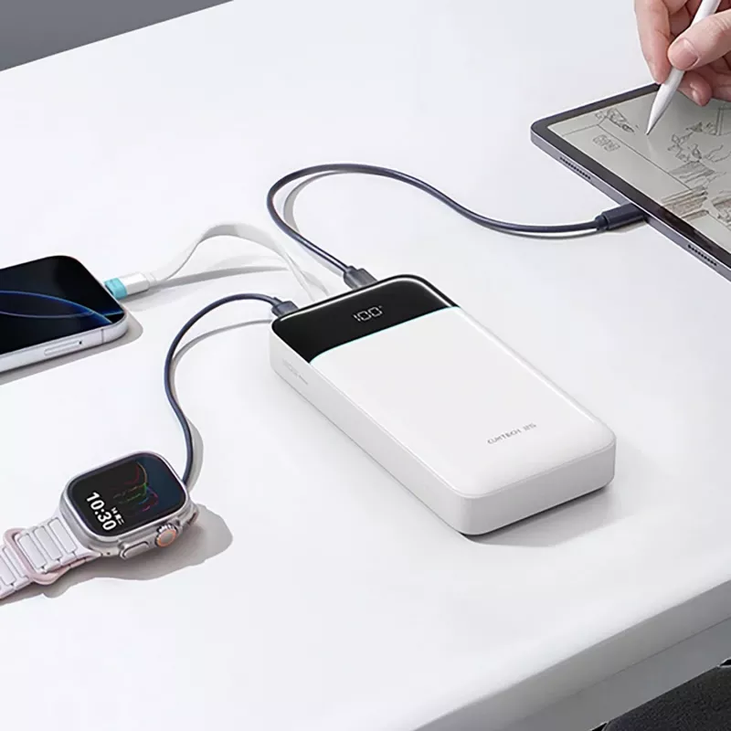 CUKTECH LPB252N 120W 25000mAh powerbank met geïntegreerde USB-C-kabel - wit