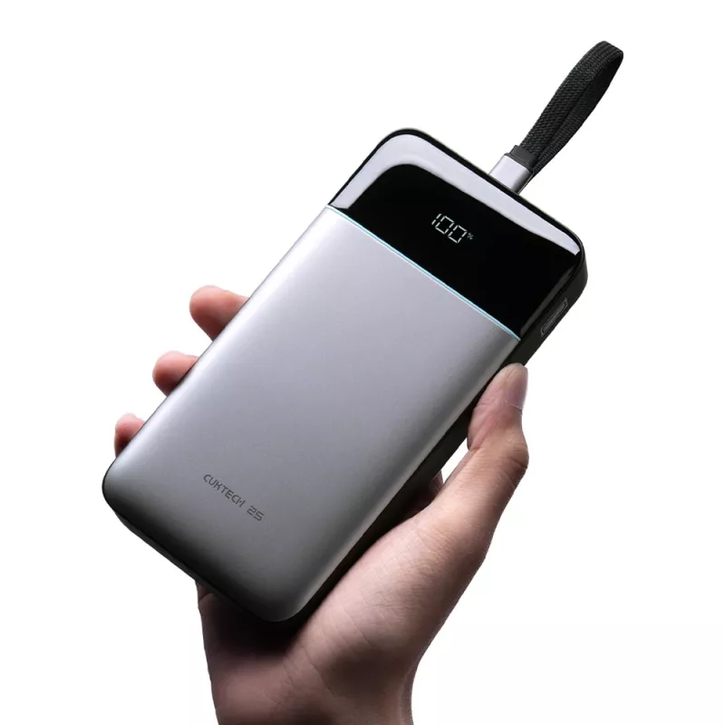 CUKTECH LPB252N 25000mAh 120W powerbank met geïntegreerde USB-C-kabel, grijs