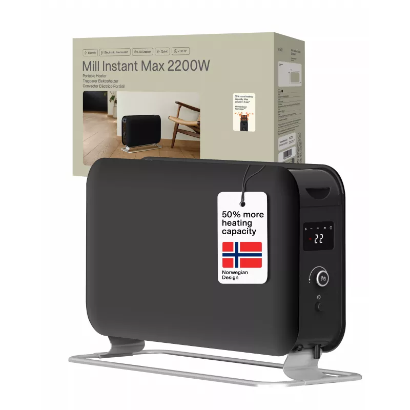 Mill Instant Max LED mobiele convectorverwarmer, 2200 W, zwart