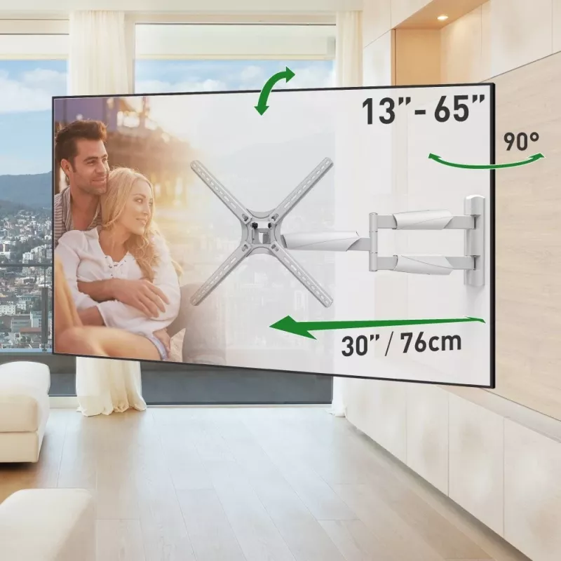 Barkan BM343XLW full motion tv-muurbeugel voor 13-65 inch schermen, 36 kg, wit