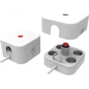 VALUE 4-voudig stopcontactblok met schakelaar en afneembare beschermkap, 1,5 m, wit