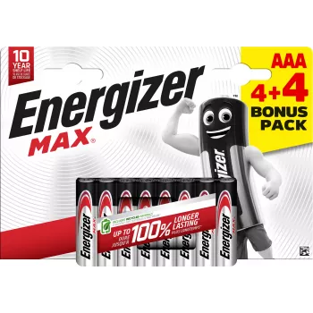 Energizer Max AAA alkalinebatterijen, 1,5 V, 8-pack (4+4)