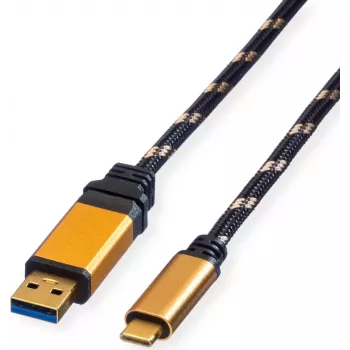 ROLINE GOLD USB 3.2 Gen 1 USB-A naar USB-C kabel, 1m, zwart, vergulde stekkers