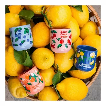 Bialetti Fruit Vibes Keramische koffietassenset, 300 ml, Meerkleurig, vaatwasser- en magnetronbestendig