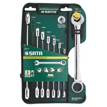 BAHCO ST08007ASJ 8-delige dubbel-ratel ringsleutelset, 8-19 mm, 72 tanden, chroom-vanadium, met rolltas