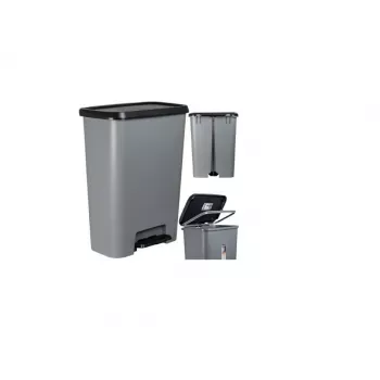 Curver Deco Bin 50L pedaalemmer, donkergrijze bak met zwart deksel en pedaal