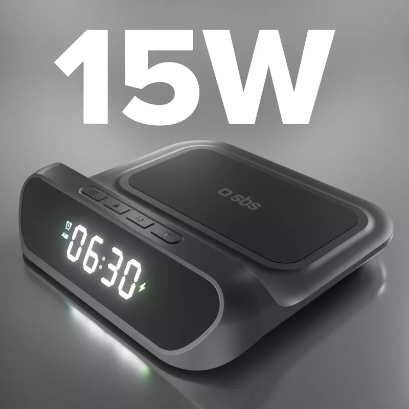 SBS wekker met 15 W draadloze oplader (TEWIRCLOCK)