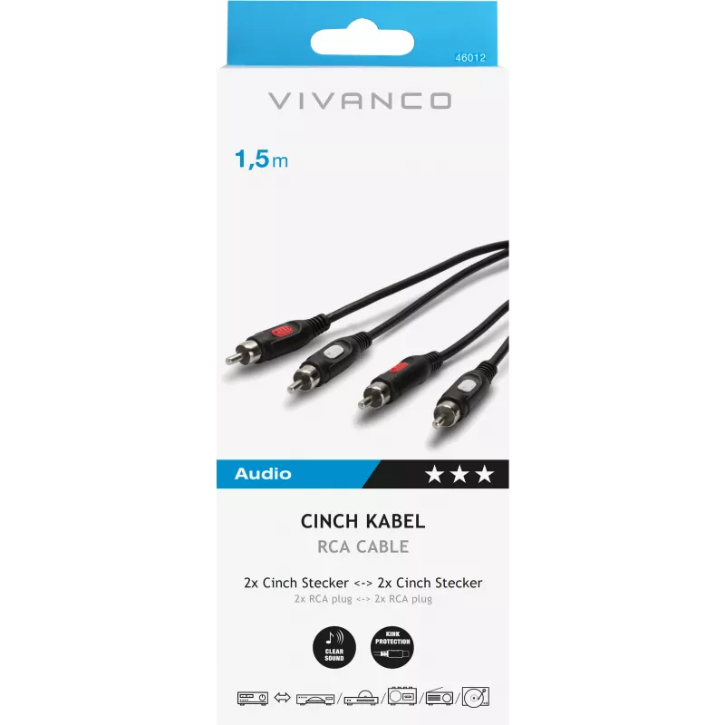 Vivanco audiokabel 2xRCA naar 2xRCA 1,5 m (VVA2RCA15MMK)