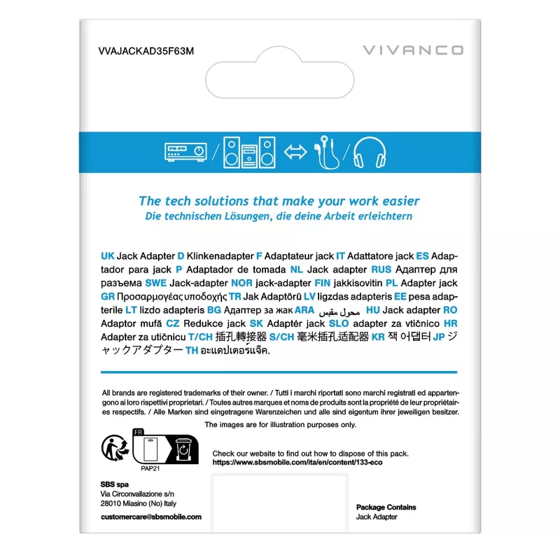 Vivanco VVAJACKAD35F63M 3,5-mm jackadapter (bus naar stekker) stereo