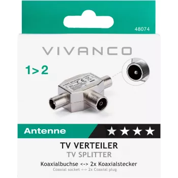 Vivanco afgeschermde 2-weg tv-antennesplitter, coaxbus naar 2 stekkers (VVANSHILD2M1F)