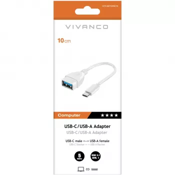 Vivanco USB-C-naar-USB-A 3.0-adapter 10 cm, wit (VVITUSBTY3FM01W)